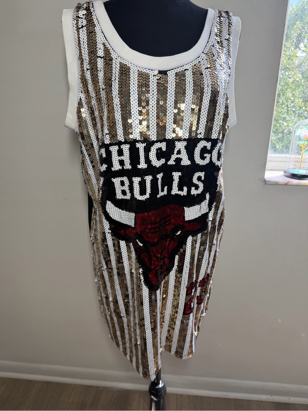 AKIRA Sequin Chicago Bulls Dress - Gold, Black & Red